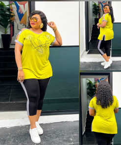 Women casual two piece wear yellow