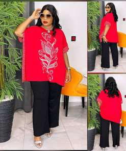 Red and Black women casual two piece wear