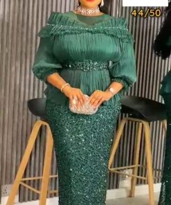 Green crinkle party dress